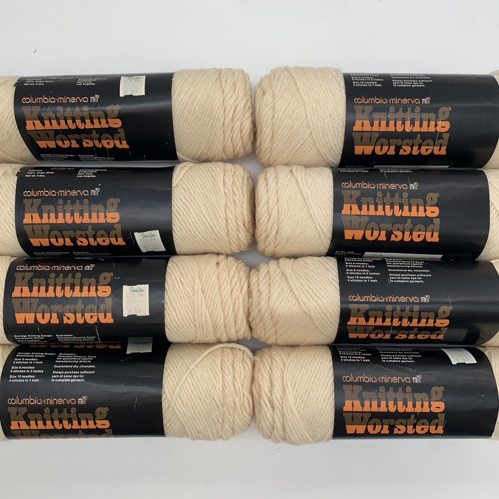 Lot 8 Vintage Columbia-Minerva 100% Wool Knitting Worsted Yarn Winter White